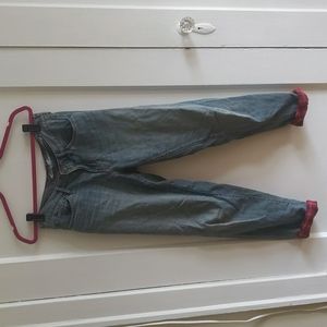 Flannel-lined boyfriend jeans